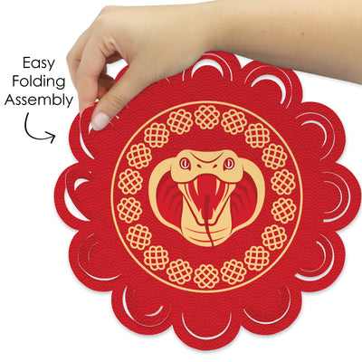 Lunar New Year - 2025 Year of the Snake Round Table Decorations - Paper Chargers - Place Setting For 12