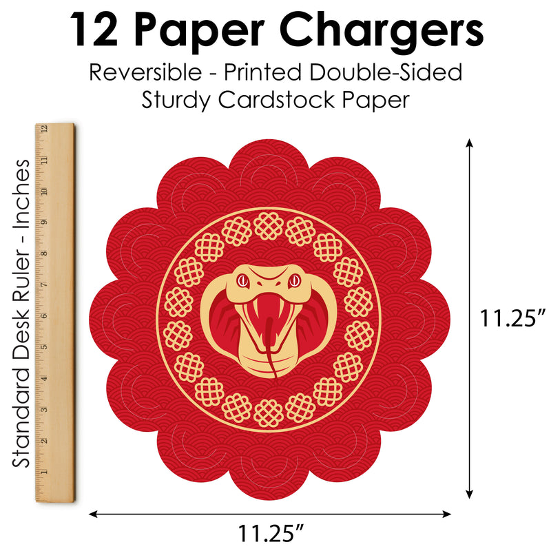 Lunar New Year - 2025 Year of the Snake Round Table Decorations - Paper Chargers - Place Setting For 12