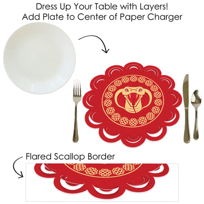 Lunar New Year - 2025 Year of the Snake Round Table Decorations - Paper Chargers - Place Setting For 12