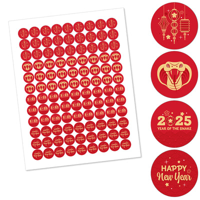 Lunar New Year - 2025 Year of the Snake Round Candy Sticker Favors - Labels Fit Chocolate Candy (1 sheet of 108)