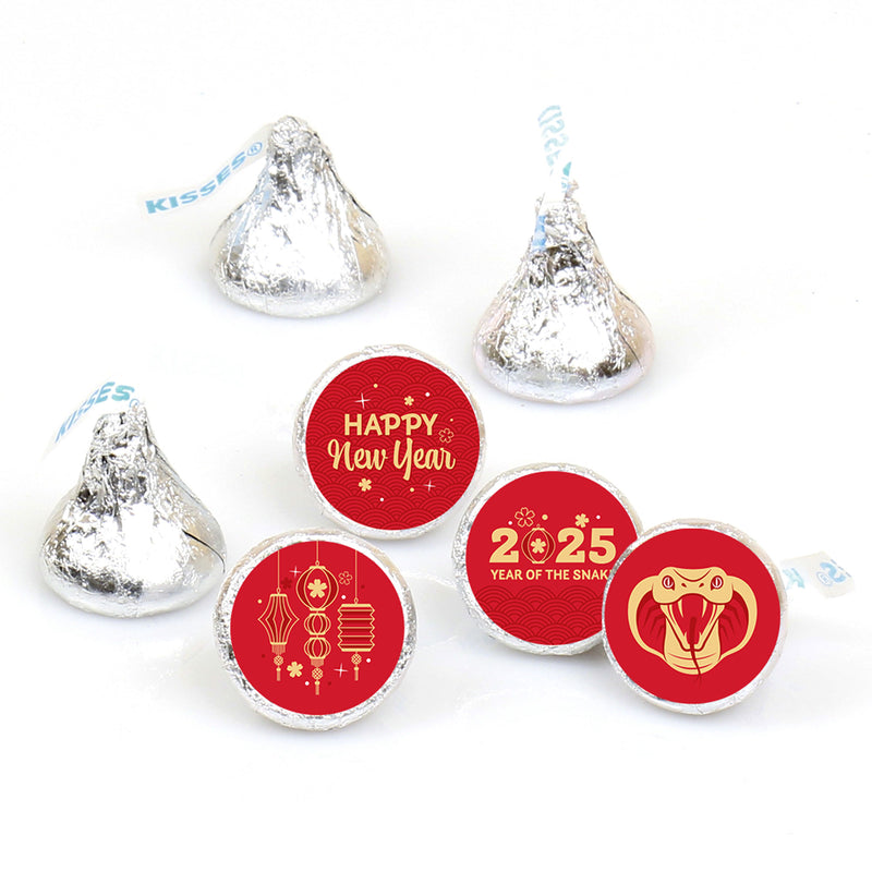 Lunar New Year - 2025 Year of the Snake Round Candy Sticker Favors - Labels Fit Chocolate Candy (1 sheet of 108)