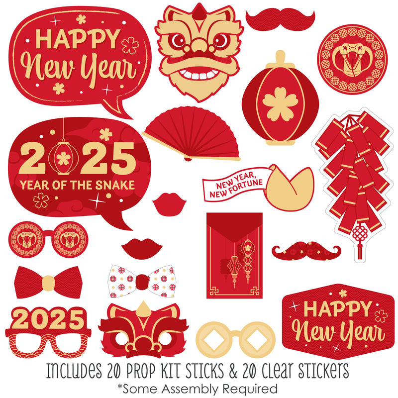 Lunar New Year - 2025 Year of the Snake Photo Booth Props Kit - 20 Count