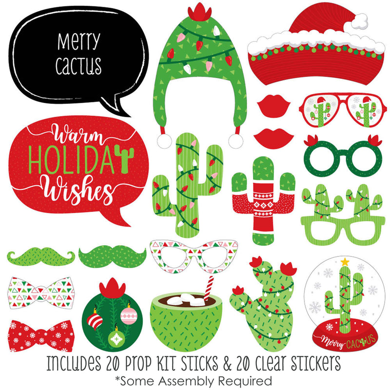 Merry Cactus - Christmas Cactus Party Photo Booth Props Kit - 20 Count