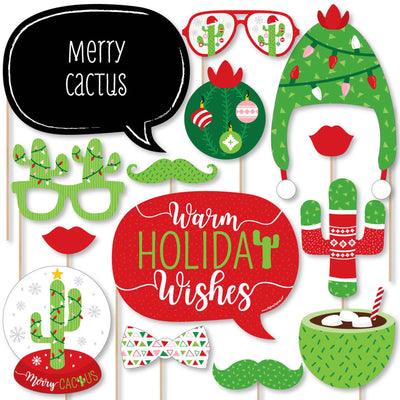 Merry Cactus - Christmas Cactus Party Photo Booth Props Kit - 20 Count