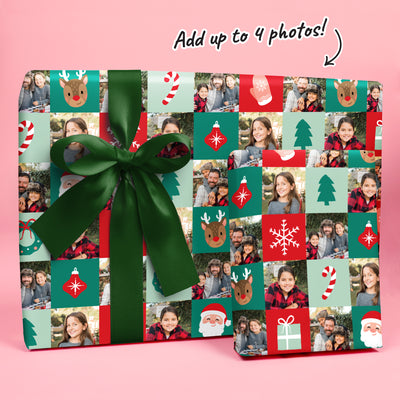 Custom Photo Wrapping Paper - Merry Christmas Checkers