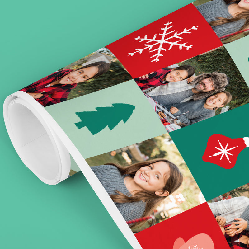 Custom Photo Wrapping Paper - Merry Christmas Checkers