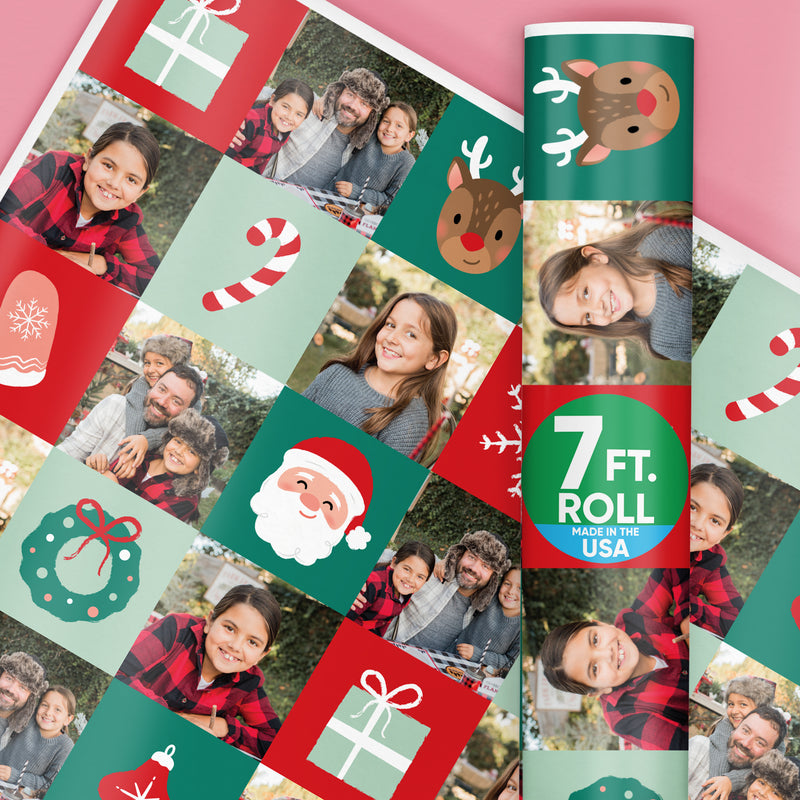 Custom Photo Wrapping Paper - Merry Christmas Checkers