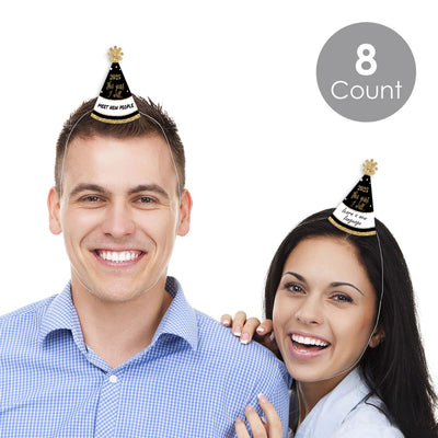 New Year's Eve - Gold - Mini Cone 2025 New Year's Eve Resolution Party Hats - Small Little Party Hats - Set of 8