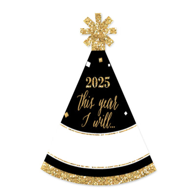 New Year's Eve - Gold - Mini Cone 2025 New Year's Eve Resolution Party Hats - Small Little Party Hats - Set of 8