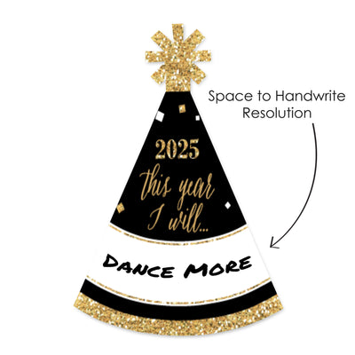 New Year's Eve - Gold - Mini Cone 2025 New Year's Eve Resolution Party Hats - Small Little Party Hats - Set of 8