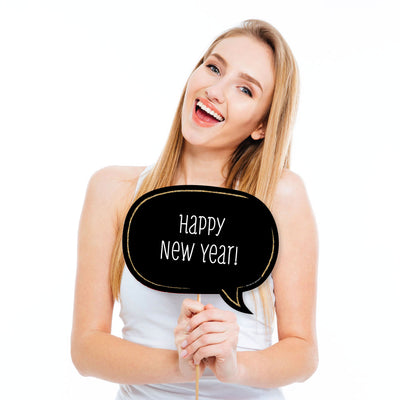 New Year's Eve - Gold - 2025 New Year's Eve Party Photo Booth Props Kit - 20 Count