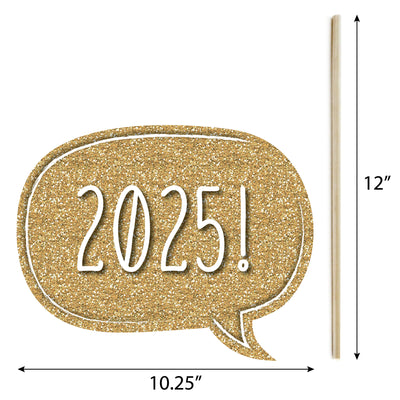 New Year's Eve - Gold - 2025 New Year's Eve Party Photo Booth Props Kit - 20 Count