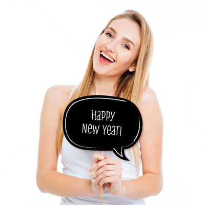 New Year's Eve - Silver - 2025 New Year's Eve Party Photo Booth Props Kit - 20 Count