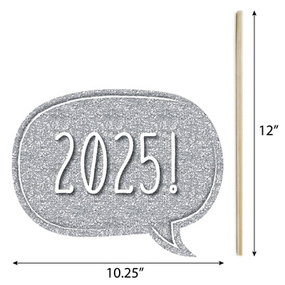 New Year's Eve - Silver - 2025 New Year's Eve Party Photo Booth Props Kit - 20 Count