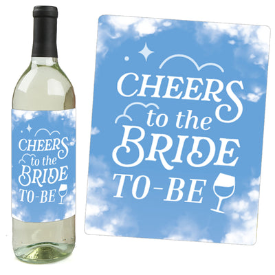 On Cloud 9 - Bridal or Bachelorette Party Decorations for Women and Men - Wine Bottle Label Stickers - Set of 4