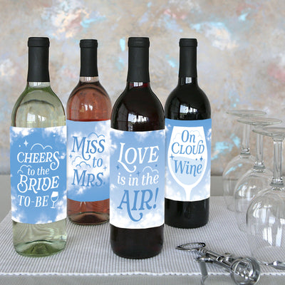 On Cloud 9 - Bridal or Bachelorette Party Decorations for Women and Men - Wine Bottle Label Stickers - Set of 4