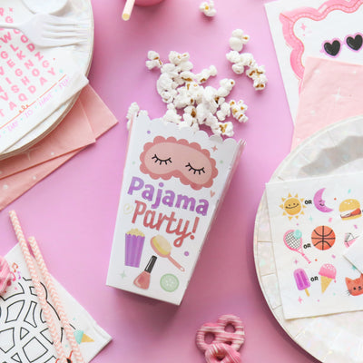 Pajama Slumber Party - Girls Sleepover Birthday Party Favor Popcorn Treat Boxes - Set of 12