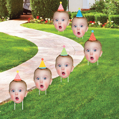 Custom Photo Party Time - Fun Face Lawn Decorations - Happy Birthday Party Outdoor Yard Signs - 10 Piece