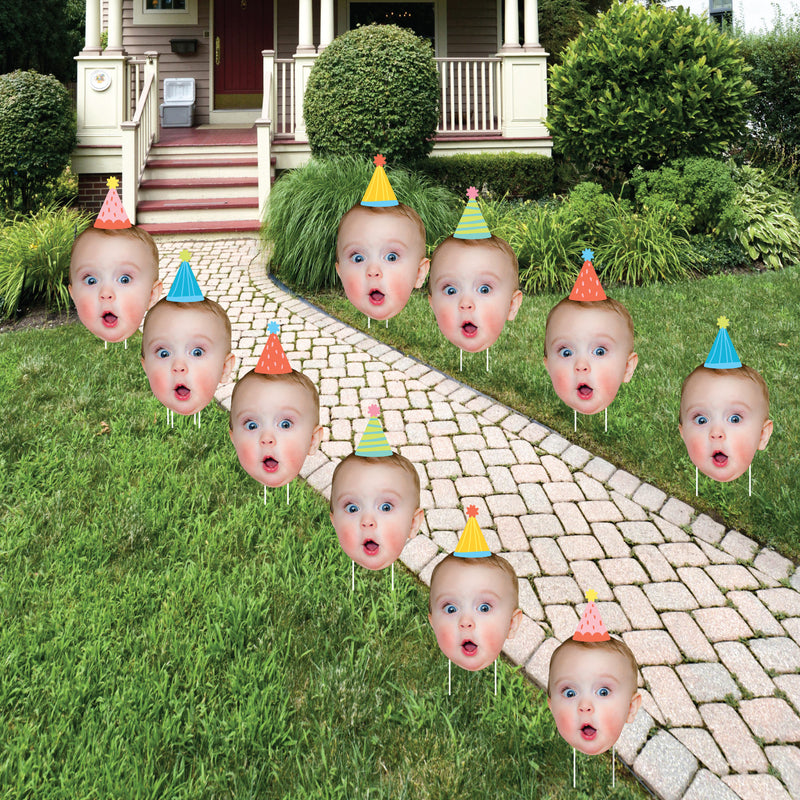 Custom Photo Party Time - Fun Face Lawn Decorations - Happy Birthday Party Outdoor Yard Signs - 10 Piece