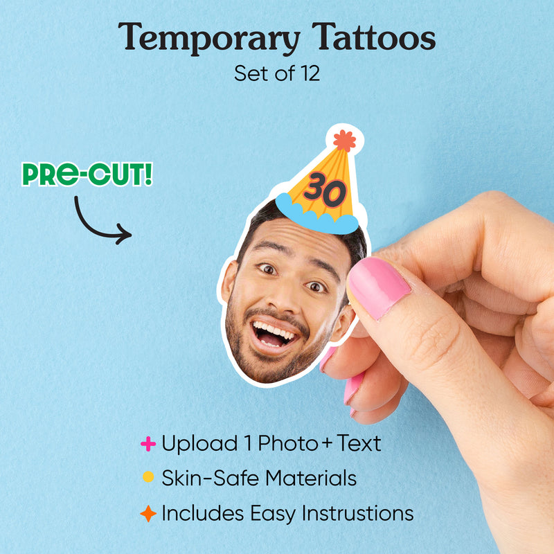 Custom Party Time Hat Temporary Tattoos - 12 Ct