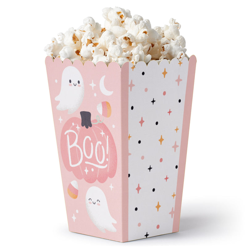 Pastel Halloween - Pink Pumpkin Party Favor Popcorn Treat Boxes - Set of 12