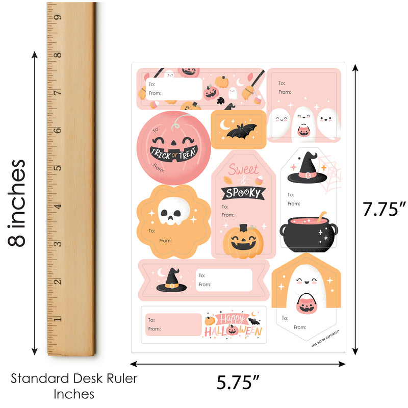 Pastel Halloween - Assorted Pink Pumpkin Birthday Party Gift Tag Labels - To and From Treat Stickers - 12 Sheets - 120 Stickers