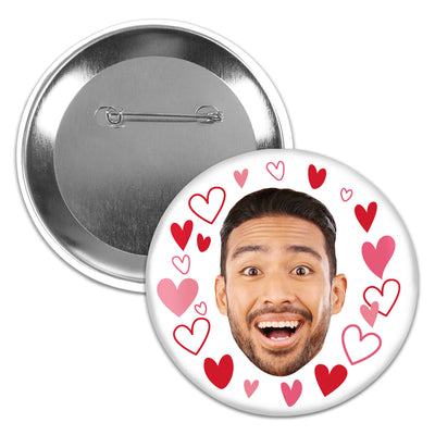 Custom Fun Face Hearts Pinback Buttons - 8 Ct