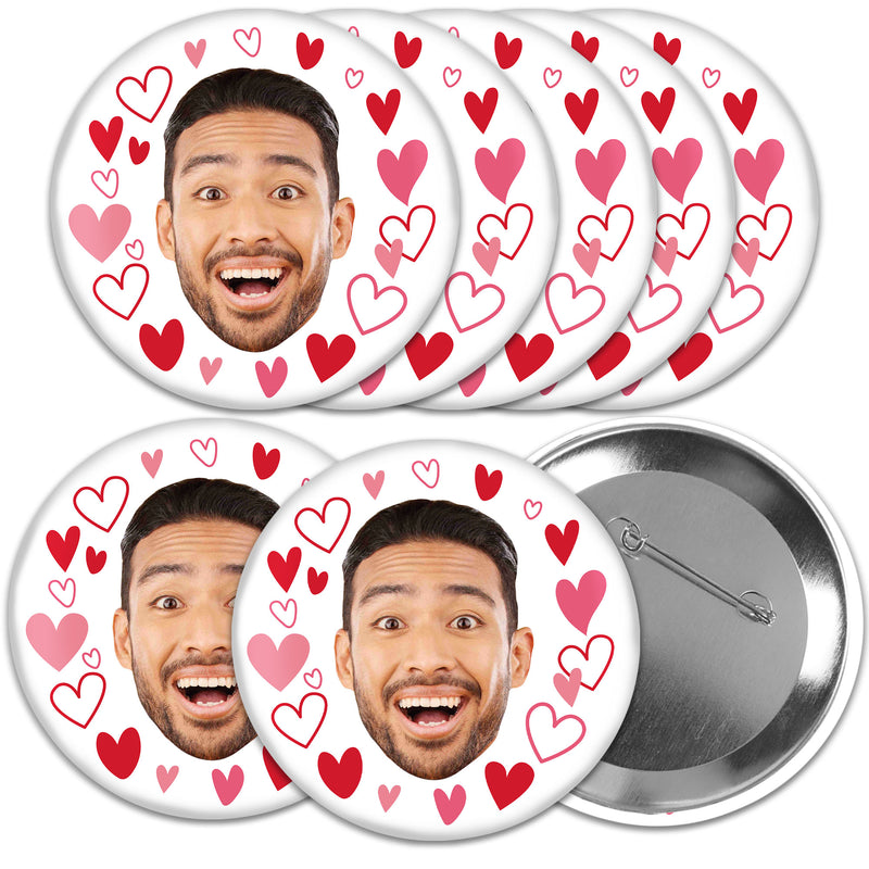 Custom Fun Face Hearts Pinback Buttons - 8 Ct