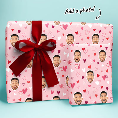 Custom Face Wrapping Paper - Pink & Red Hearts