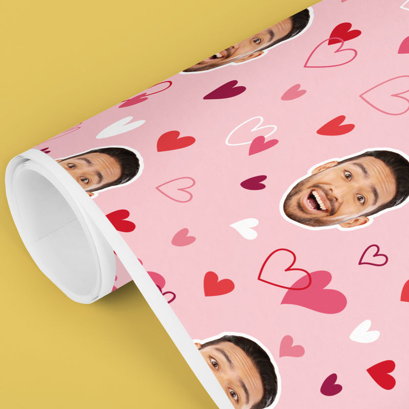 Custom Face Wrapping Paper - Pink & Red Hearts