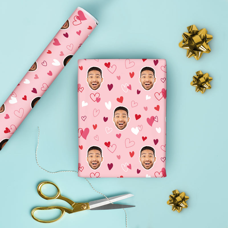 Custom Face Wrapping Paper - Pink & Red Hearts