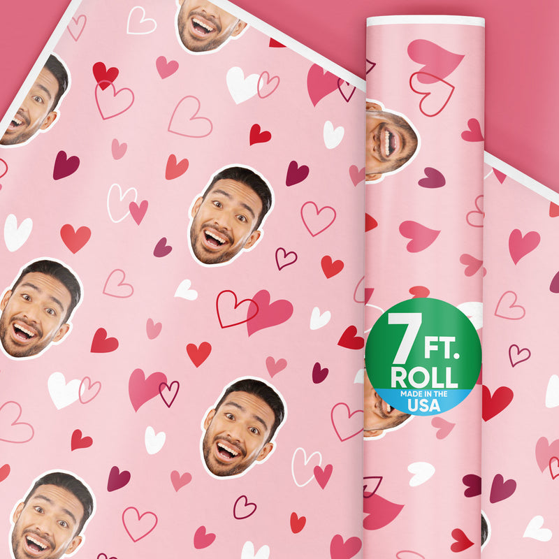 Custom Face Wrapping Paper - Pink & Red Hearts