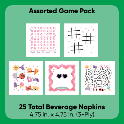 Big Dot of Happiness Girl Birthday Beverage Game Napkins, Pink Birthday Party Game and Activities, 4.75 x 4.75 Folded Napkins, 3-ply, Set of 5 Game Kid Napkins, 25 ct