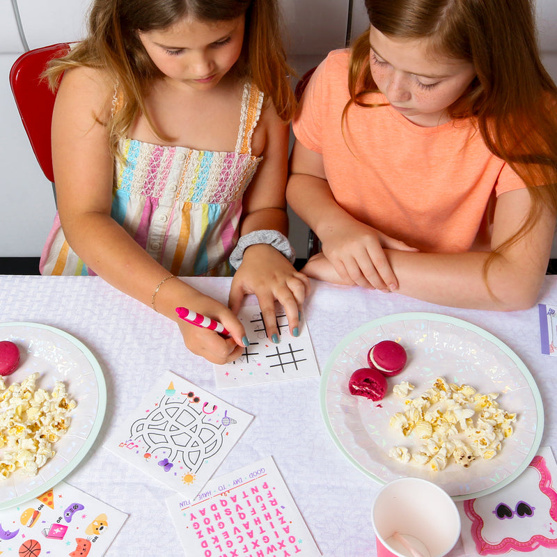 Big Dot of Happiness Pink Happy Birthday Tableware Set, 75 pieces, Girl Birthday Beverage Game Napkins, Iridescent Party Plates, Happy Birthday Banner, 25 Guests Party Bundle