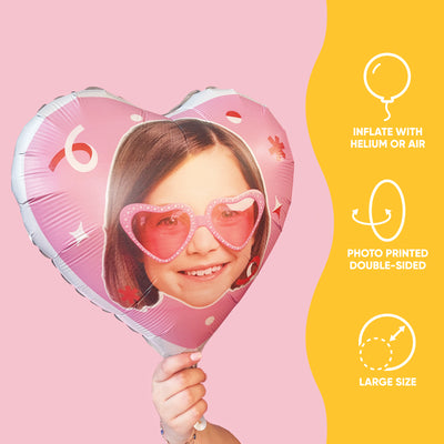 Personalized Fun Face Photo Pink Heart Balloons, Personalized Birthday Balloons, Girl Baby Shower Decorations, Bachelorette Party Decor, Bridal Shower, Custom Heart Double-Sided Mylar Balloon, 1 Piece