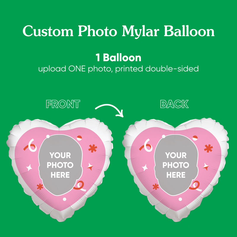 Personalized Fun Face Photo Pink Heart Balloons, Personalized Birthday Balloons, Girl Baby Shower Decorations, Bachelorette Party Decor, Bridal Shower, Custom Heart Double-Sided Mylar Balloon, 1 Piece