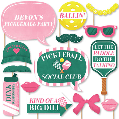 Custom Pink Pickleball - Photo Booth Props - Personalized Country Club Party Supplies - 20 Selfie Props