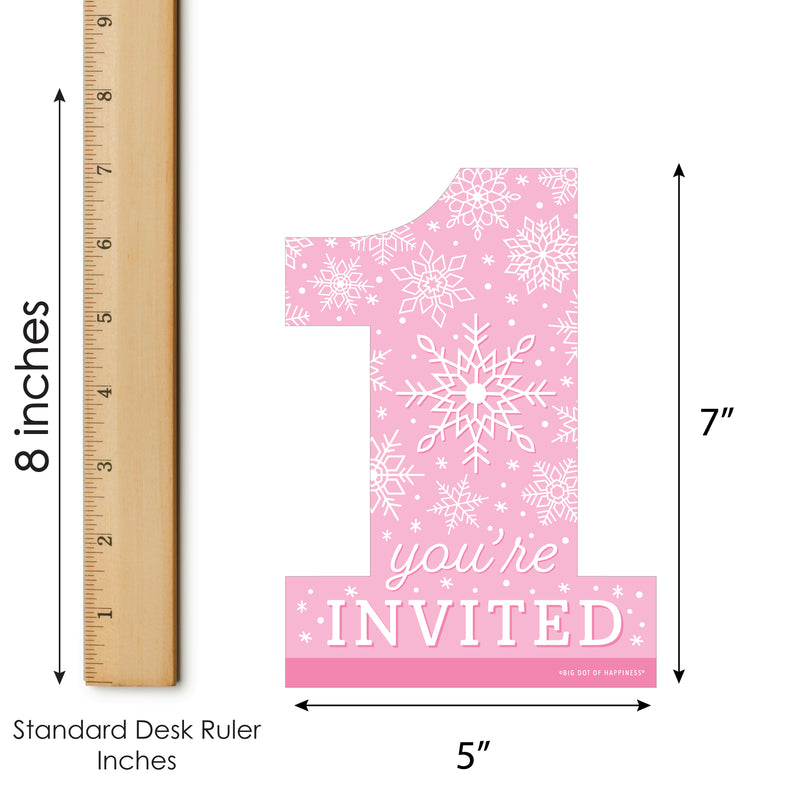 Pink Snowflakes 1st Birthday - Shaped Fill-In Invitations - Girl Winter ONEderland Party Invitation Cards with Envelopes - Set of 12