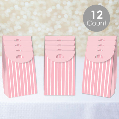 Pink Stripes - Simple Gift Favor Bags - Party Goodie Boxes - Set of 12