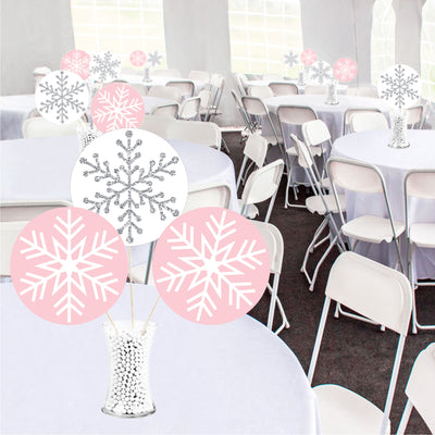 Pink Winter Wonderland - Assorted Decorations DIY Holiday Snowflake Birthday and Baby Shower Large Party Essentials - Set of 20