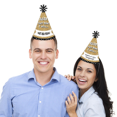 Pop, Fizz, Clink! - Cone Party Hats - 2025 New Year's Eve Resolution Cone Party Hat for Kids and Adults - Set of 8 (Standard Size)