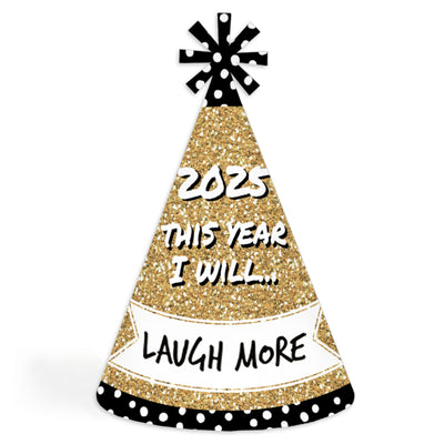 Pop, Fizz, Clink! - Cone Party Hats - 2025 New Year's Eve Resolution Cone Party Hat for Kids and Adults - Set of 8 (Standard Size)