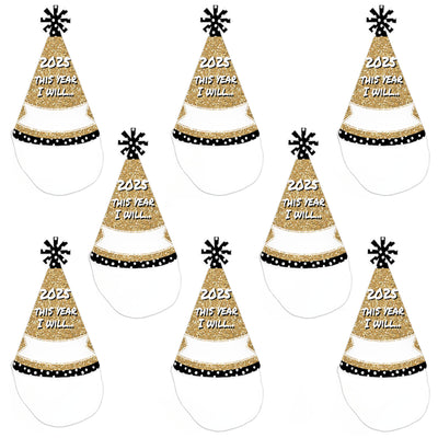 Pop, Fizz, Clink! - Cone Party Hats - 2025 New Year's Eve Resolution Cone Party Hat for Kids and Adults - Set of 8 (Standard Size)