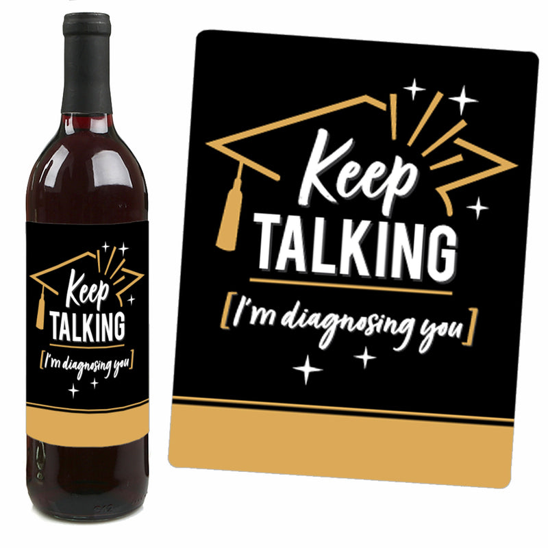 Psychology Grad - Psychologist Graduation Party Decorations for Women and Men - Wine Bottle Label Stickers - Set of 4