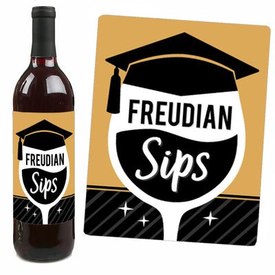 Psychology Grad - Psychologist Graduation Party Decorations for Women and Men - Wine Bottle Label Stickers - Set of 4