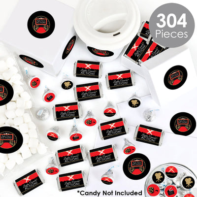 Red Carpet Hollywood - Mini Candy Bar Wrappers, Round Candy Stickers and Circle Stickers - Movie Night Party Candy Favor Sticker Kit - 304 Pieces