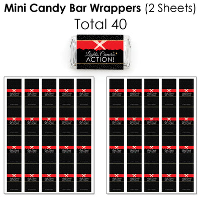 Red Carpet Hollywood - Mini Candy Bar Wrappers, Round Candy Stickers and Circle Stickers - Movie Night Party Candy Favor Sticker Kit - 304 Pieces