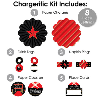 Red Carpet Hollywood - Movie Night Party Paper Charger and Table Decorations - Chargerific Kit - Place Setting for 8