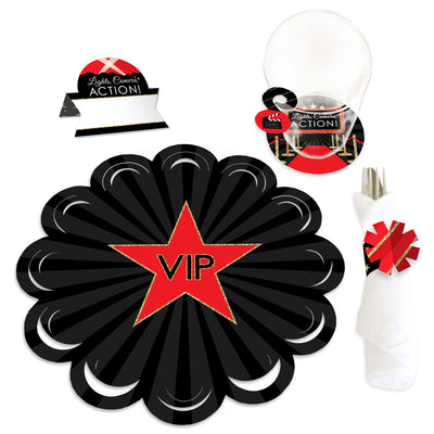 Red Carpet Hollywood - Movie Night Party Paper Charger and Table Decorations - Chargerific Kit - Place Setting for 8