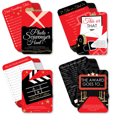 Red Carpet Hollywood - 4 Movie Night Party Games - 10 Cards Each - Gamerific Bundle